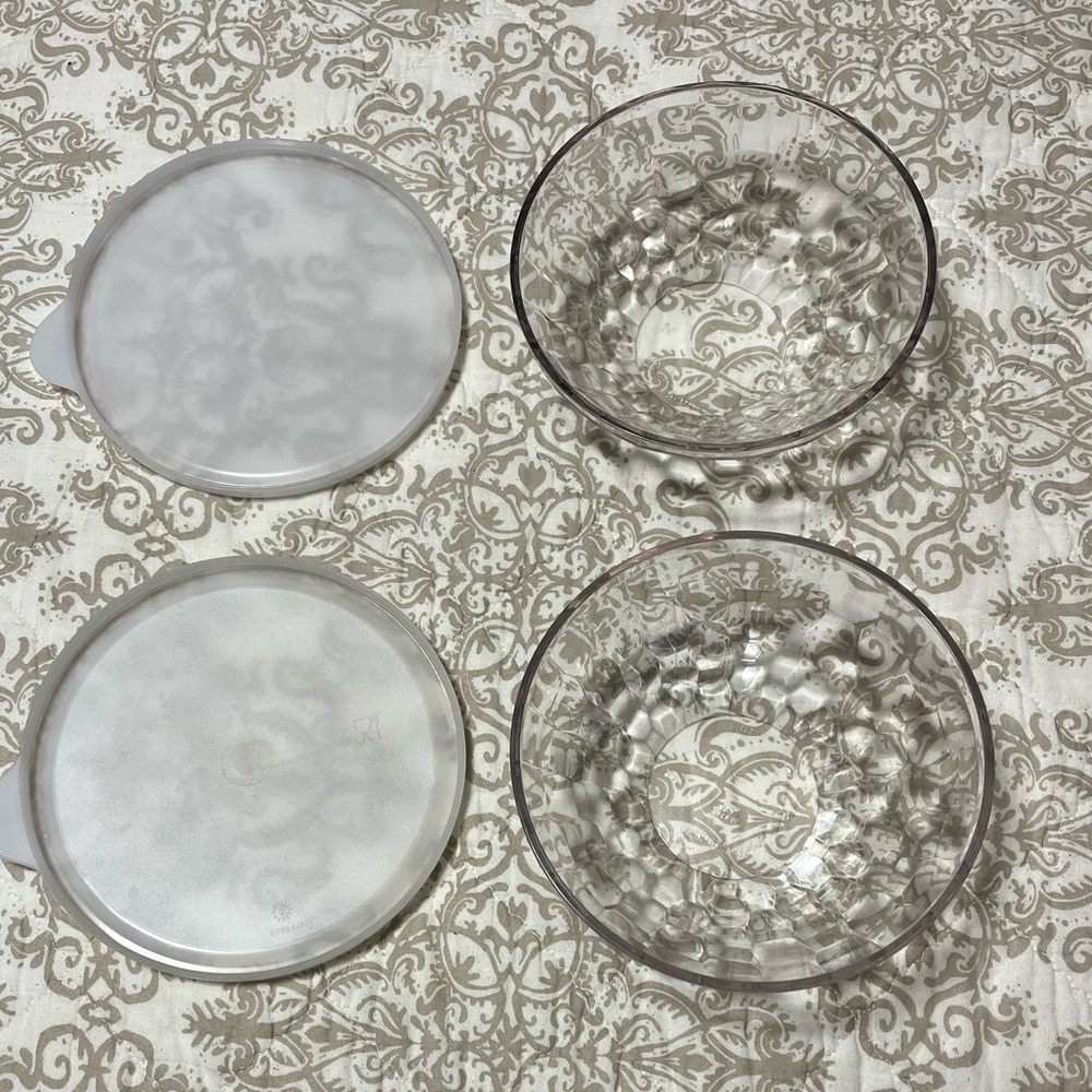 Set of 2 Tupperware Clear Patterned Bowls with Lids
